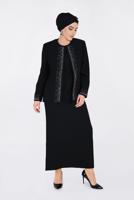 Tesettür giyim SİYAH TAŞ DETAYLI BİSİKLET YAKA 2′Lİ ELBİSELİ TAKIM 3467E