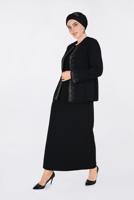 Tesettür giyim SİYAH TAŞ DETAYLI BİSİKLET YAKA 2′Lİ ELBİSELİ TAKIM 3467E