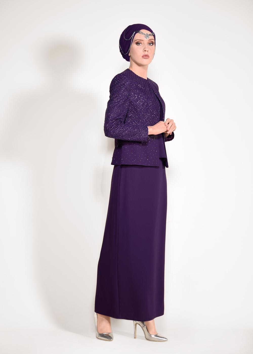 Tesettür giyim MOR TAŞLI 3&prime;LÜ ETEKLİ TAKIM 3470