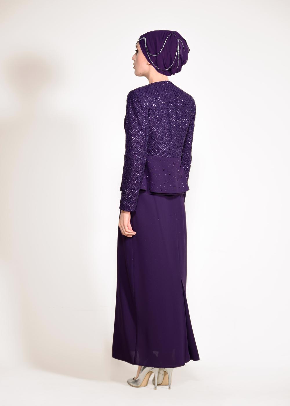 Tesettür giyim MOR TAŞLI 3&prime;LÜ ETEKLİ TAKIM 3470