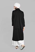 Tesettür giyim SİYAH YARASA KOL PİLİSELİ 2&prime;Lİ ETEKLİ TAKIM 6556 
