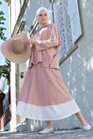 Tesettür giyim PEMBE YARASA KOL PİLİSELİ 2&prime;Lİ ETEKLİ TAKIM 6556 