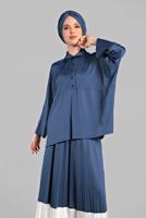 Tesettür giyim LACİVERT YARASA KOL PİLİSELİ 2&prime;Lİ ETEKLİ TAKIM 6556 