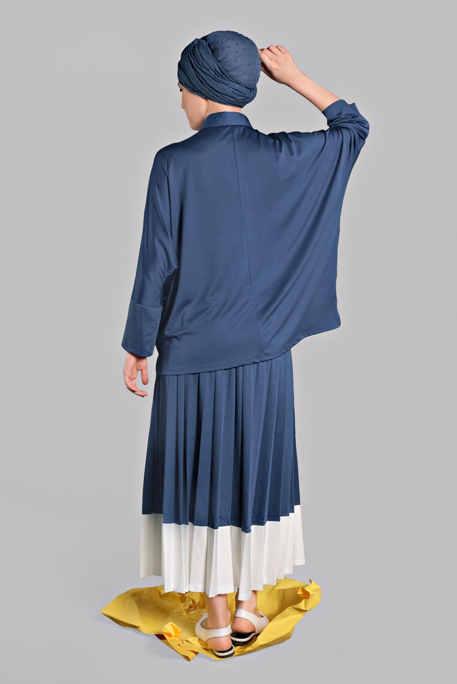 Tesettür giyim LACİVERT YARASA KOL PİLİSELİ 2&prime;Lİ ETEKLİ TAKIM 6556 