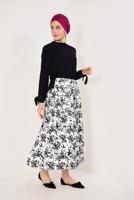Tesettür giyim KREM FLORAL DESENLİ PİLİSELİ ETEKLİ TAKIM T 7226