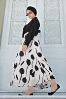 Tesettür giyim SİYAH BELİ LASTİKLİ PİLİSELİ 2′Lİ ETEKLİ TAKIM  7366