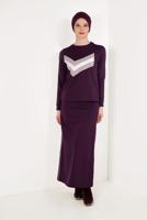 Tesettür giyim MÜRDÜM BASKILI ETEKLİ EŞOFMAN TAKIMI T 8638