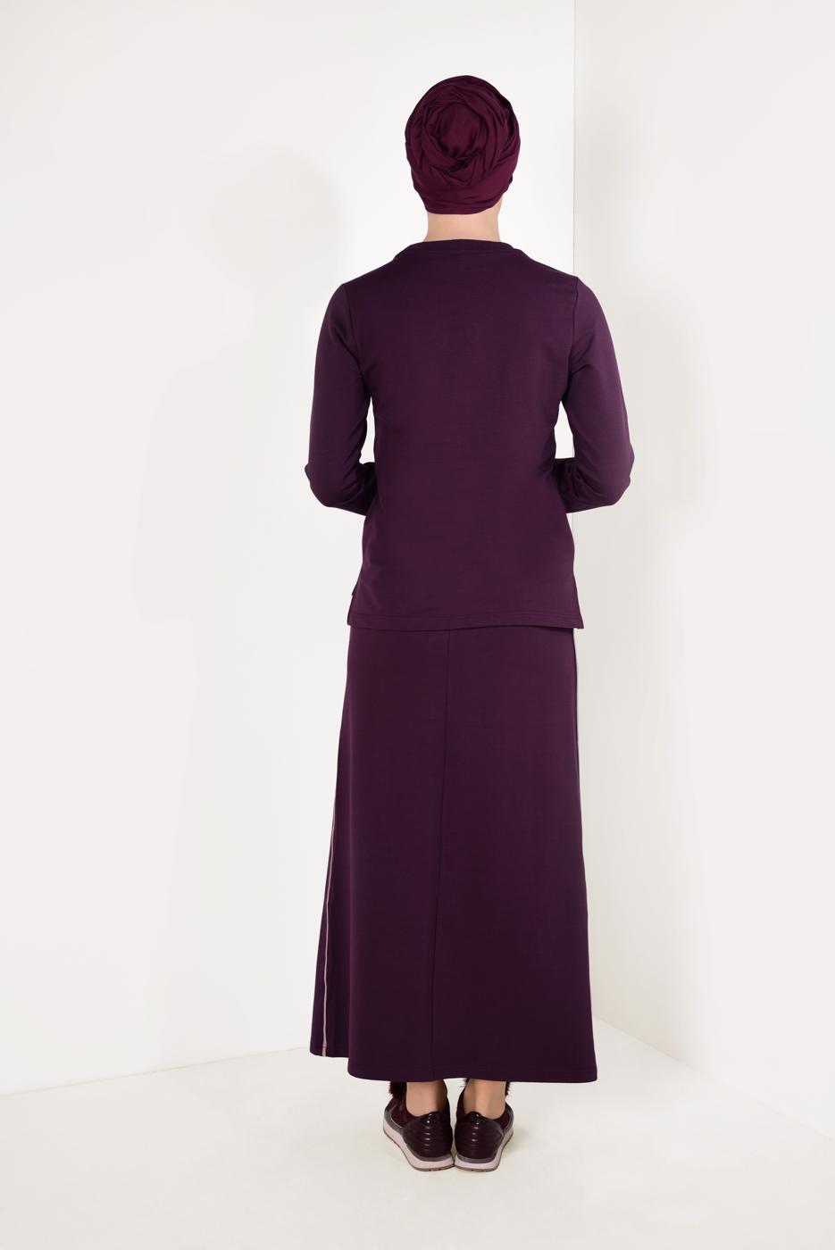 Tesettür giyim MÜRDÜM BASKILI ETEKLİ EŞOFMAN TAKIMI T 8638