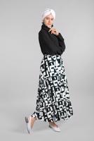 Tesettür giyim SİYAH GEOMETRİK DESEN ETEKLİ 2&prime;Lİ ETEKLİ TAKIM 9366