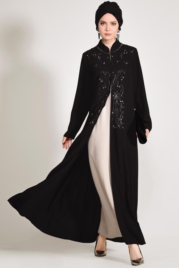 Vêtements hijab NOIR T 3423 Alvina Aslı 5929 2′li Elbiseli Takım - TRENDTESETTÜR