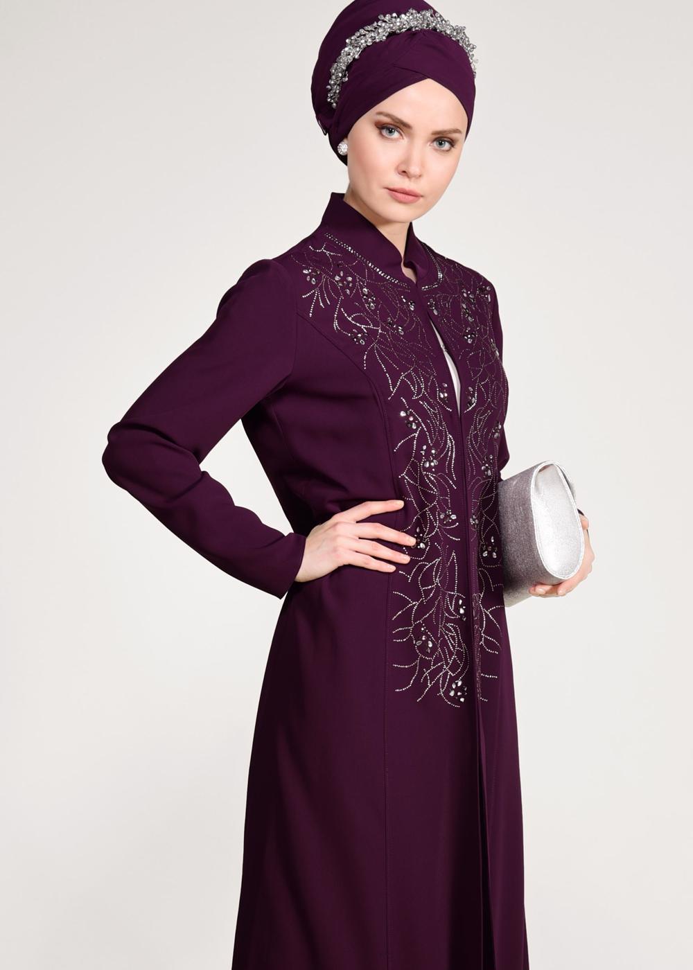 Vêtements hijab POURPRE T 3423 Alvina Aslı 5929 2′li Elbiseli Takım