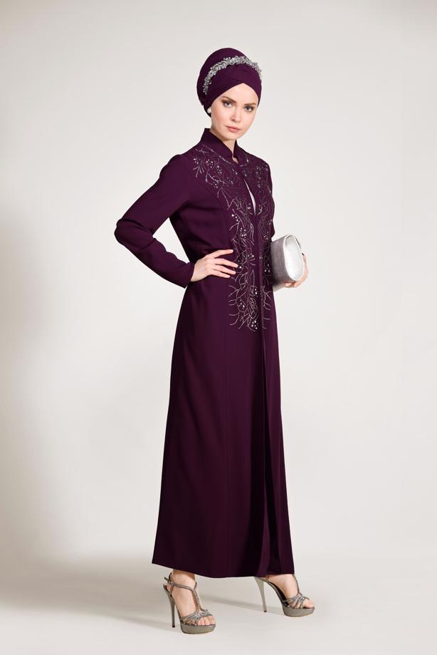 Hijab clothing PURPLE T 3423 Alvina Aslı 5929 2′li Elbiseli Takım - TRENDTESETTÜR