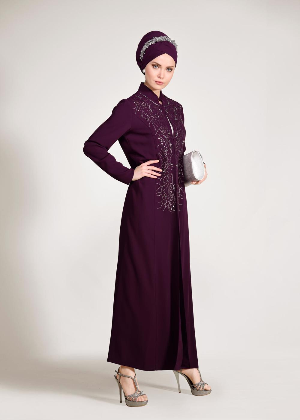 Vêtements hijab POURPRE T 3423 Alvina Aslı 5929 2′li Elbiseli Takım