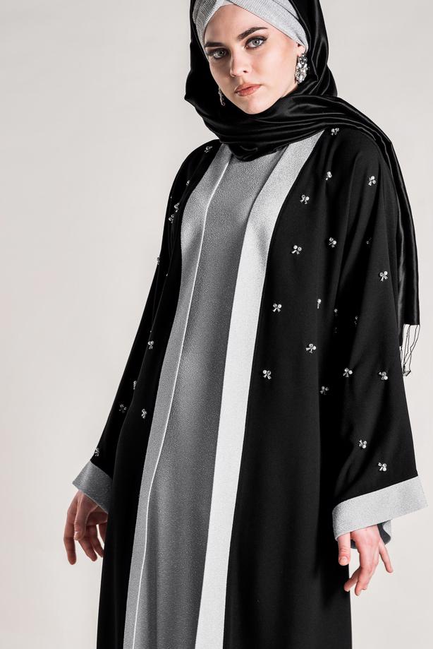 Vêtements hijab GRIS T 3427 Alvina Vespa Düz 2′li Elbiseli Takım - TRENDTESETTÜR