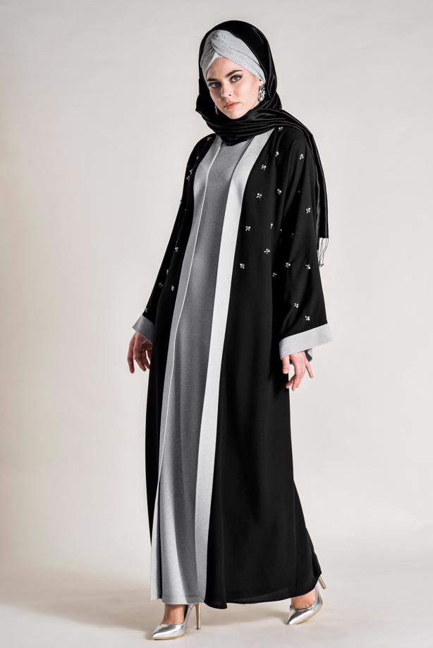 Vêtements hijab GRIS T 3427 Alvina Vespa Düz 2′li Elbiseli Takım - TRENDTESETTÜR