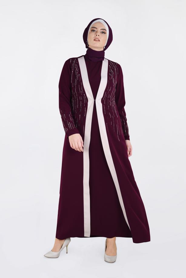 Vêtements hijab ROUGE BORDEAUX T 3439 Alvina New Loren 2′li Elbiseli Takım - TRENDTESETTÜR