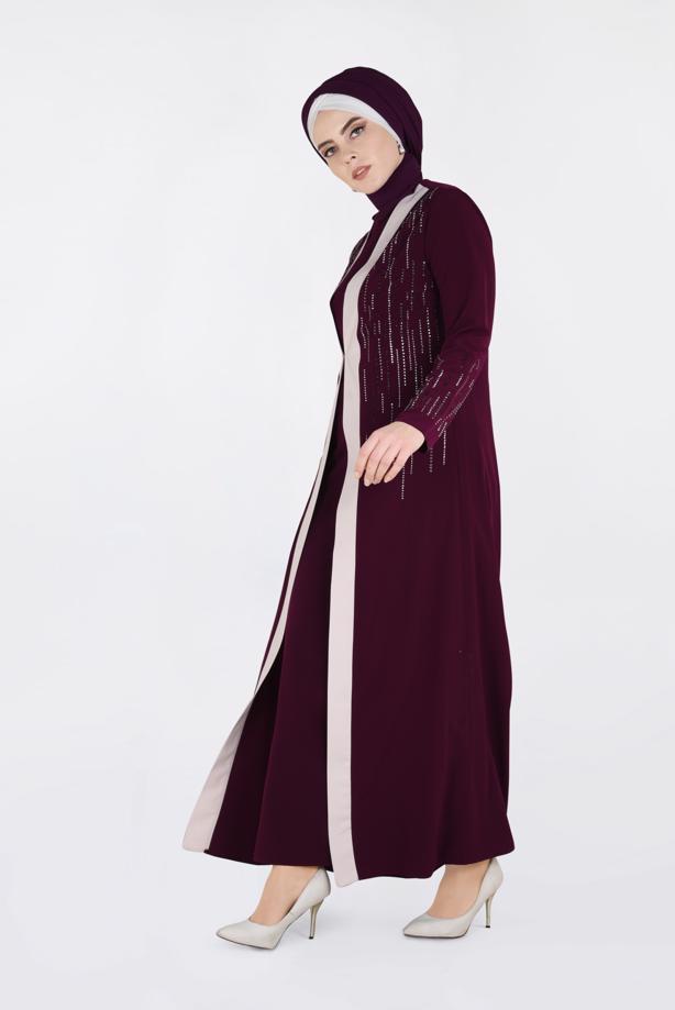 Vêtements hijab ROUGE BORDEAUX T 3439 Alvina New Loren 2′li Elbiseli Takım - TRENDTESETTÜR