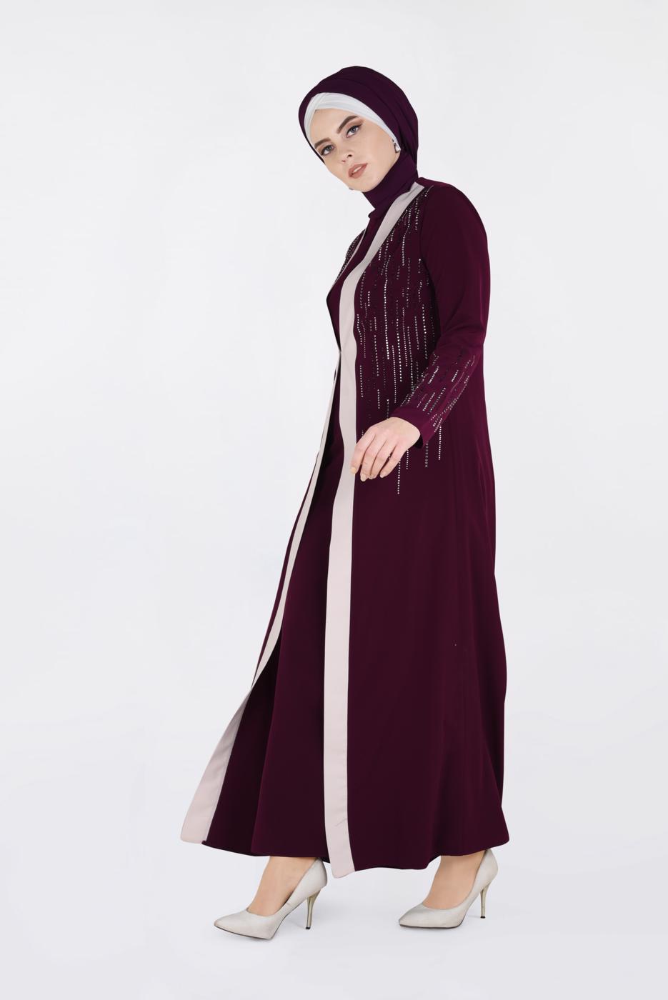 Vêtements hijab ROUGE BORDEAUX T 3439 Alvina New Loren 2′li Elbiseli Takım