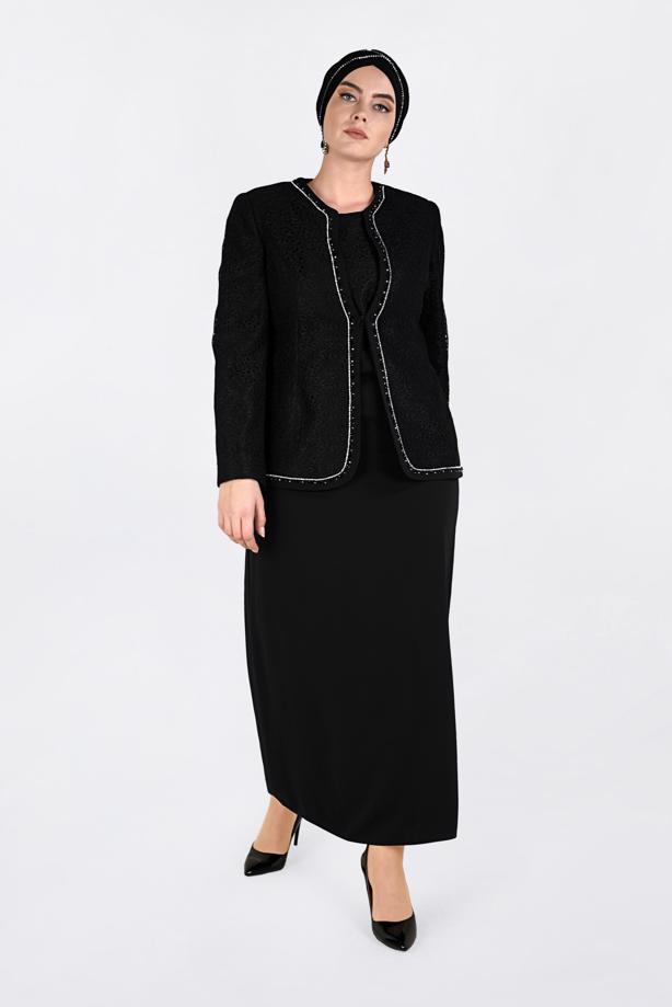 Hijab clothing BLACK T 3463 Alvina Virona 2′li Elbiseli Takım - TRENDTESETTÜR