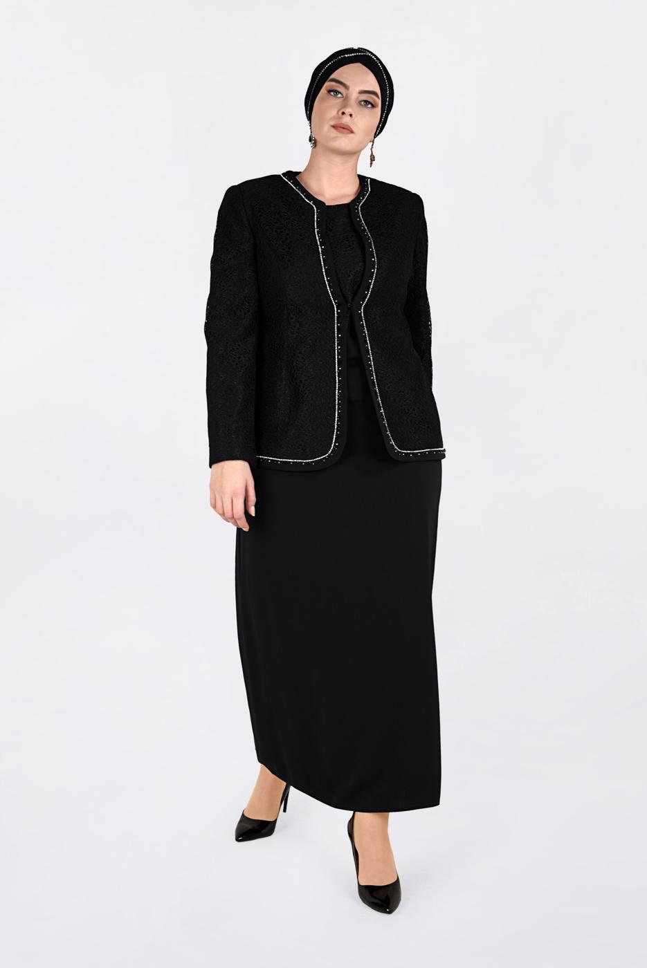 Vêtements hijab NOIR T 3463 Alvina Virona 2′li Elbiseli Takım