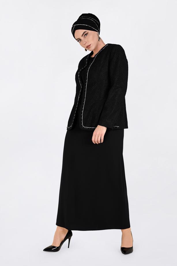 Vêtements hijab NOIR T 3463 Alvina Virona 2′li Elbiseli Takım - TRENDTESETTÜR