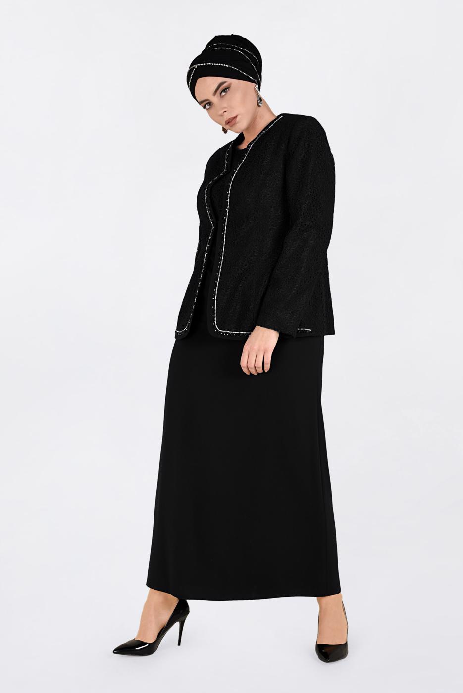 Vêtements hijab NOIR T 3463 Alvina Virona 2′li Elbiseli Takım