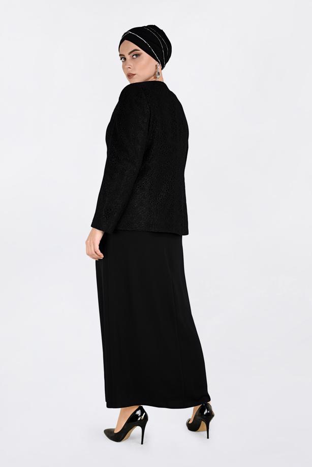 Hijab clothing BLACK T 3463 Alvina Virona 2′li Elbiseli Takım - TRENDTESETTÜR