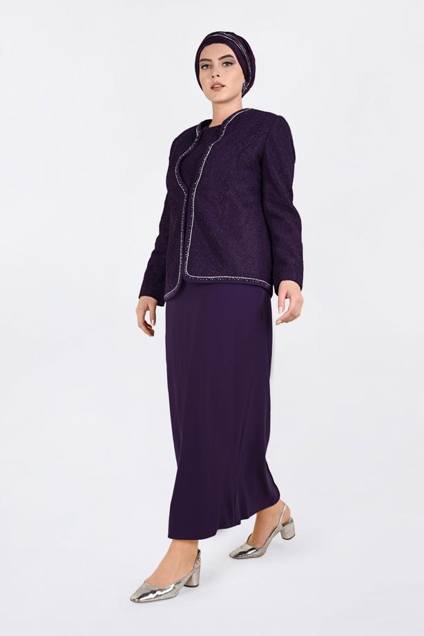 Vêtements hijab POURPRE T 3463 Alvina Virona 2′li Elbiseli Takım - TRENDTESETTÜR