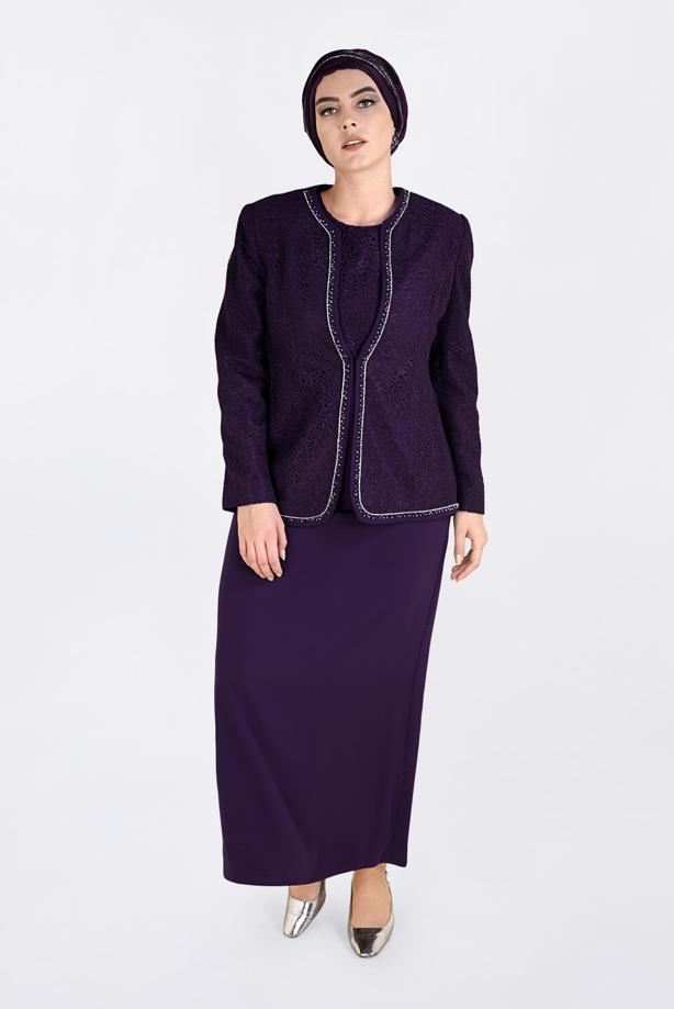 Hijab clothing PURPLE T 3463 Alvina Virona 2′li Elbiseli Takım - TRENDTESETTÜR