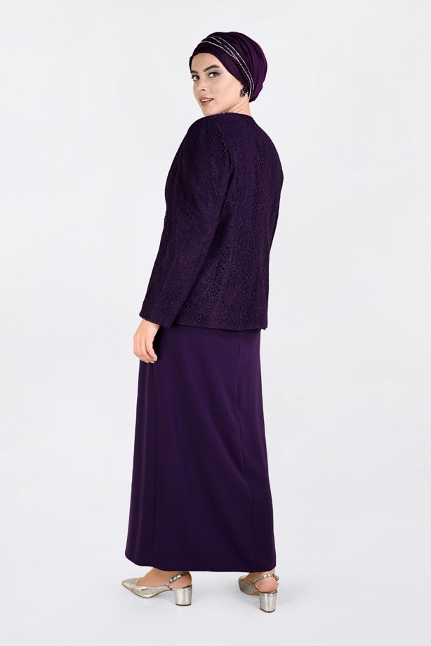 Hijab clothing PURPLE T 3463 Alvina Virona 2′li Elbiseli Takım - TRENDTESETTÜR
