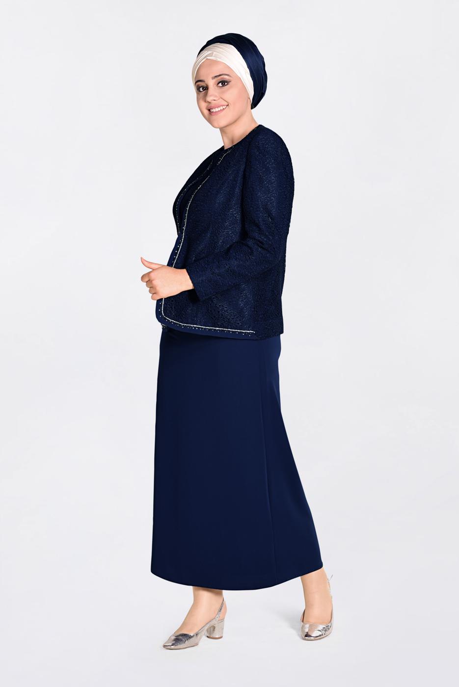 Hijab clothing NAVY BLUE T 3463 Alvina Virona 2&prime;li Elbiseli Takım