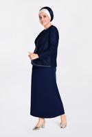 Hijab clothing NAVY BLUE T 3463 Alvina Virona 2&prime;li Elbiseli Takım