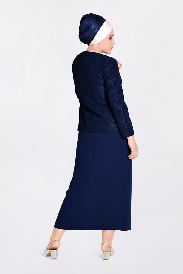 Hijab clothing NAVY BLUE T 3463 Alvina Virona 2′li Elbiseli Takım - TRENDTESETTÜR