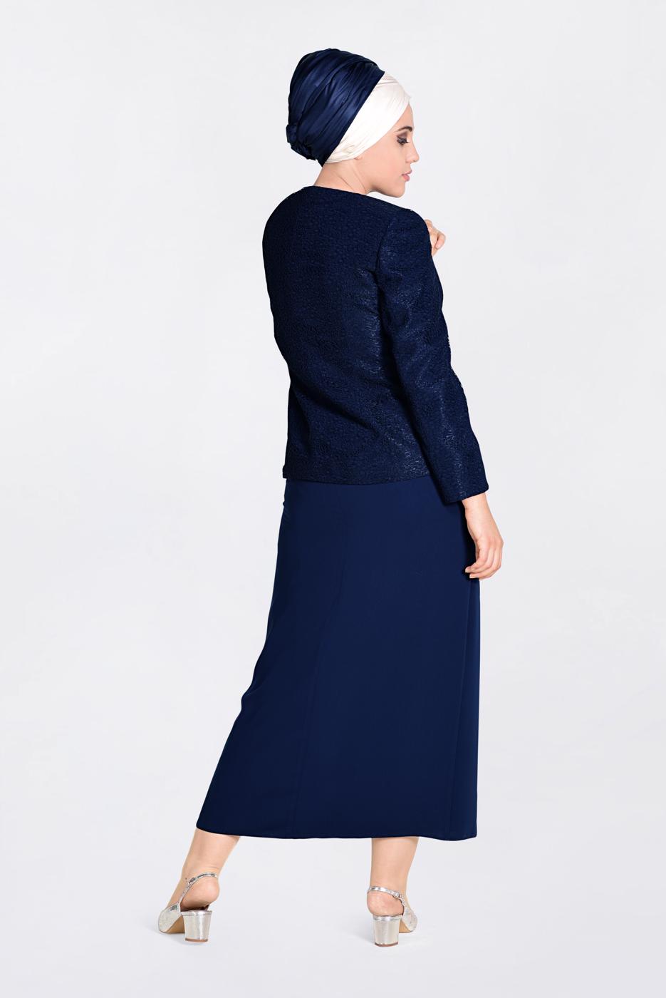 Hijab clothing NAVY BLUE T 3463 Alvina Virona 2&prime;li Elbiseli Takım