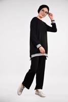 Tesettür giyim SİYAH SİM DETAYLI ŞERİTLİ 2&prime;Lİ PANTOLONLU TAKIM 44681