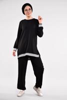 Tesettür giyim SİYAH SİM DETAYLI ŞERİTLİ 2&prime;Lİ PANTOLONLU TAKIM 44681