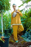 Tesettür giyim SARI SİM DETAYLI ŞERİTLİ 2&prime;Lİ PANTOLONLU TAKIM 44681