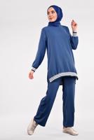 Tesettür giyim LACİVERT SİM DETAYLI ŞERİTLİ 2&prime;Lİ PANTOLONLU TAKIM 44681