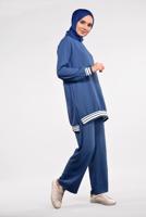 Tesettür giyim LACİVERT SİM DETAYLI ŞERİTLİ 2&prime;Lİ PANTOLONLU TAKIM 44681