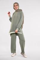 Tesettür giyim YEŞİL SİM DETAYLI ŞERİTLİ 2&prime;Lİ PANTOLONLU TAKIM 44681