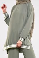 Tesettür giyim YEŞİL SİM DETAYLI ŞERİTLİ 2&prime;Lİ PANTOLONLU TAKIM 44681