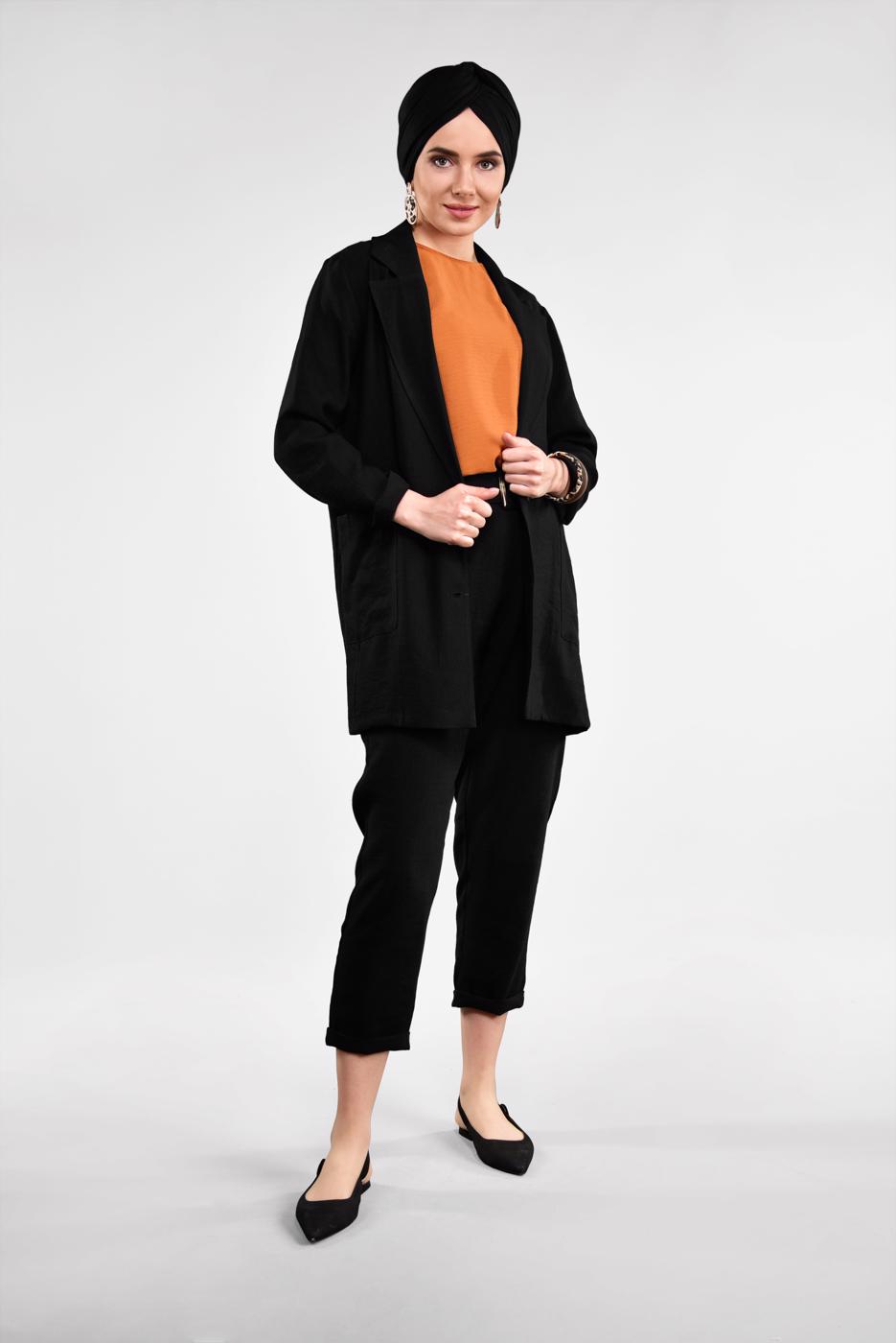 Tesettür giyim SİYAH RAHAT KESİM MEVSİMLİK TAKIM 96091
