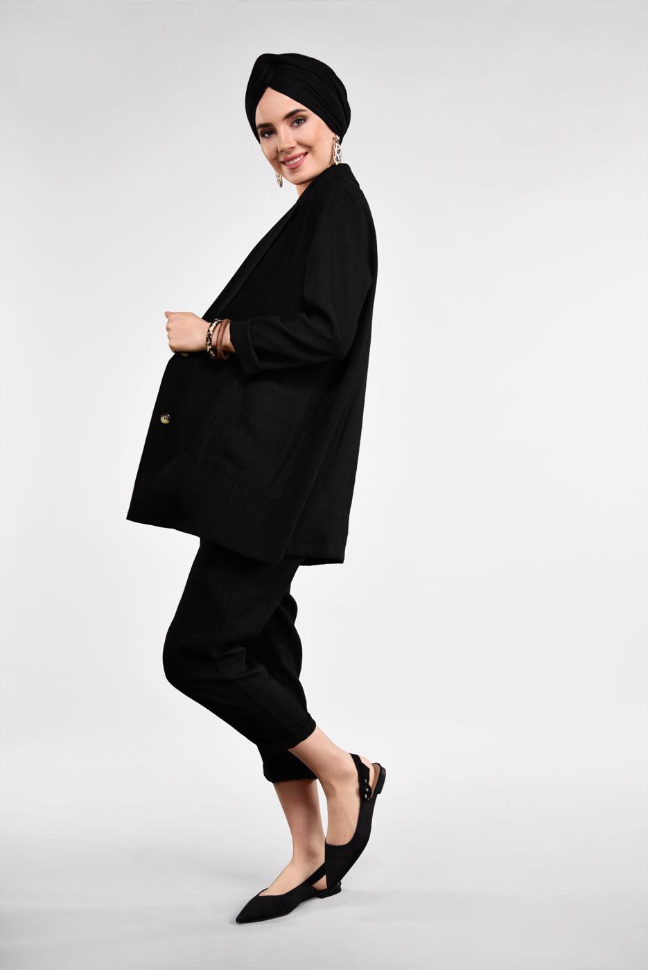 Tesettür giyim SİYAH RAHAT KESİM MEVSİMLİK TAKIM 96091