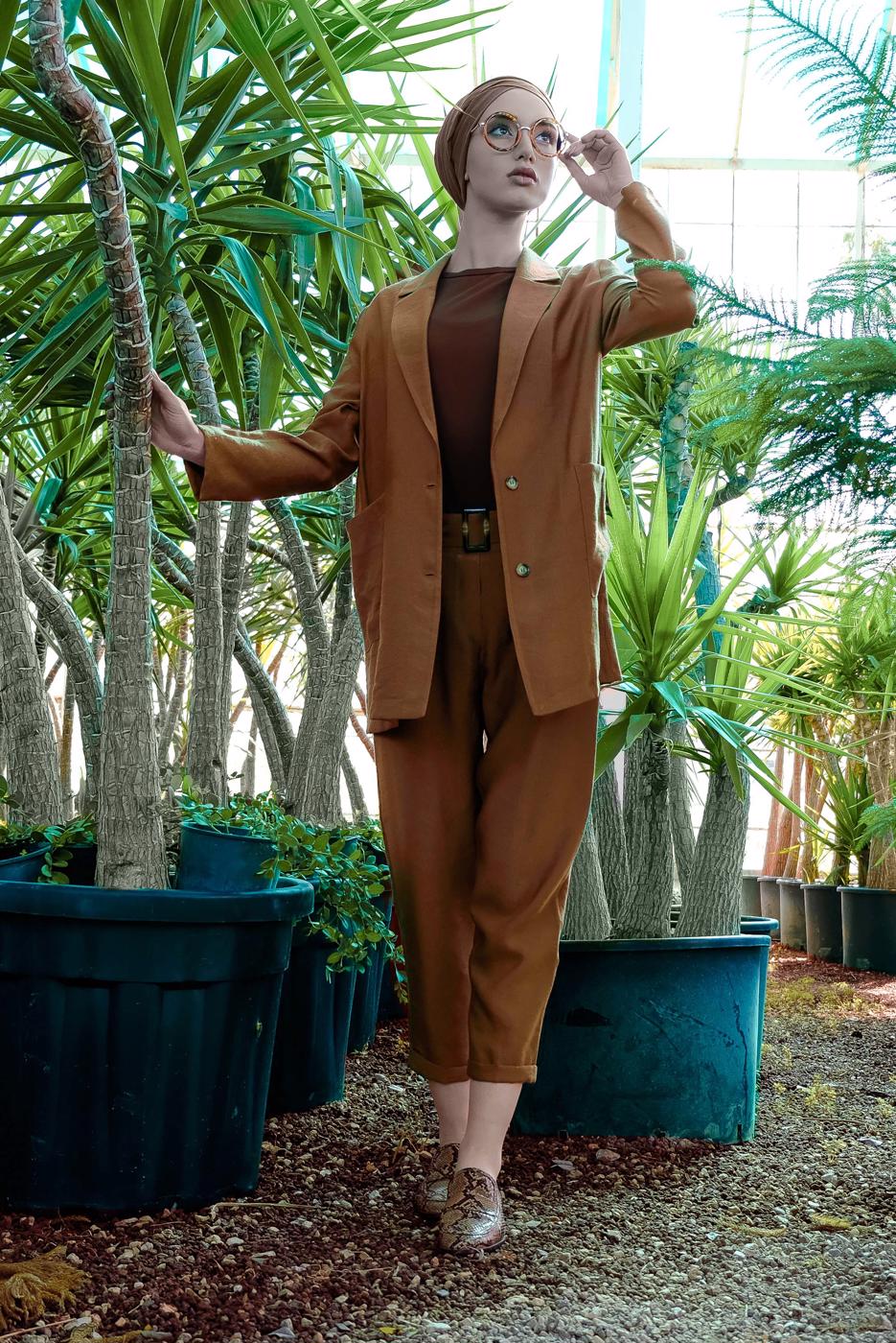 Tesettür giyim TABA RAHAT KESİM MEVSİMLİK TAKIM 96091