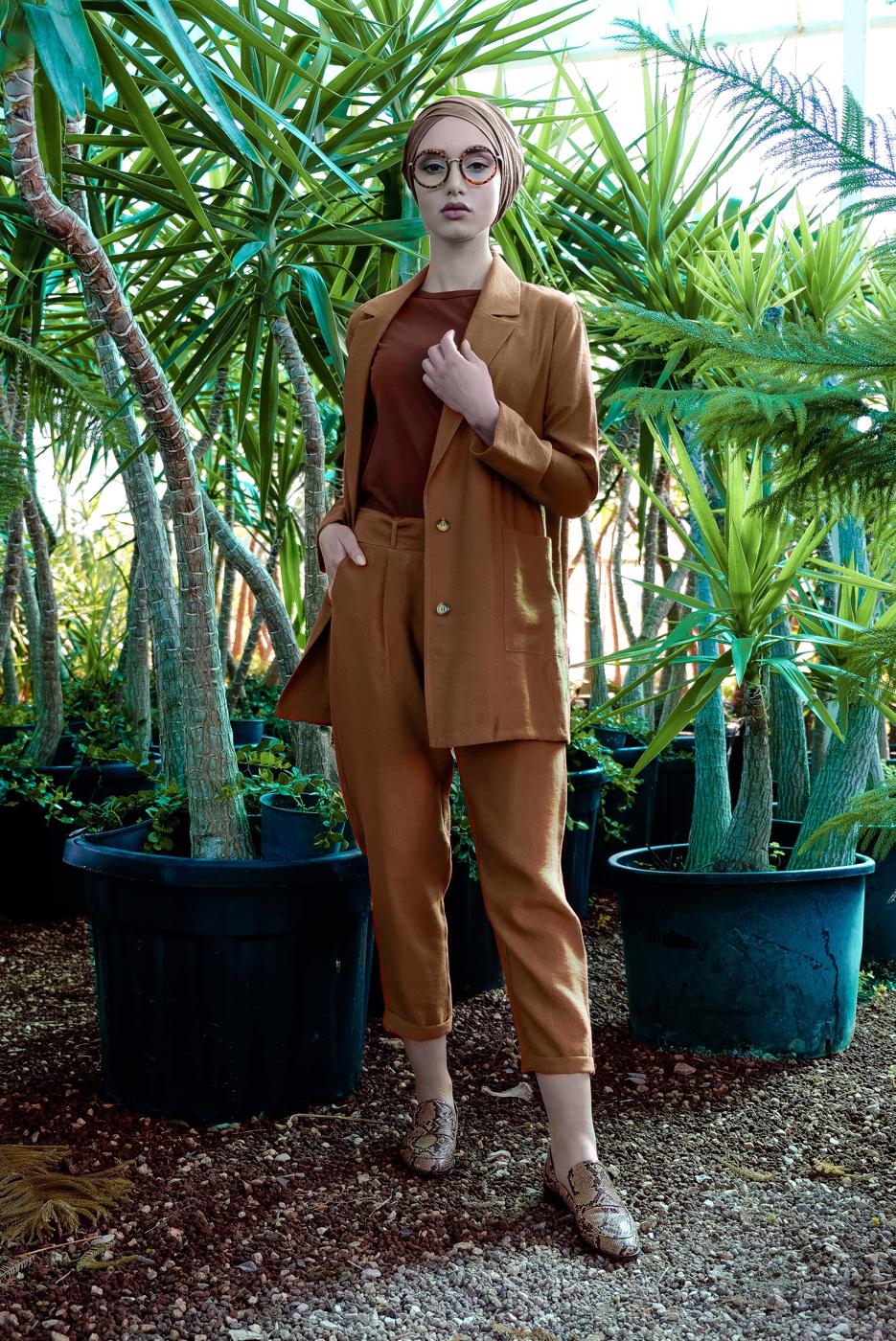 Tesettür giyim TABA RAHAT KESİM MEVSİMLİK TAKIM 96091