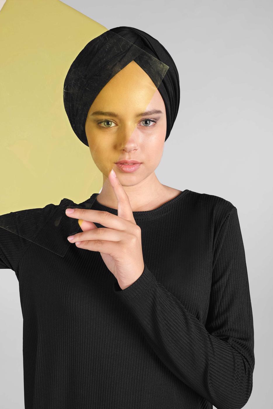 Tesettür giyim SİYAH  FİTİLLİ 2&prime;Lİ PANTOLONLU TAKIM 8016-1