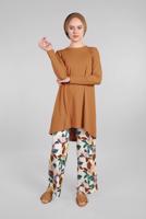Tesettür giyim TABA ÇİÇEKLİ FİTİLLİ 2&prime;Lİ PANTOLONLU TAKIM 8016-3 