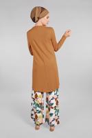 Tesettür giyim TABA ÇİÇEKLİ FİTİLLİ 2&prime;Lİ PANTOLONLU TAKIM 8016-3 