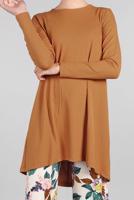 Tesettür giyim TABA ÇİÇEKLİ FİTİLLİ 2&prime;Lİ PANTOLONLU TAKIM 8016-3 