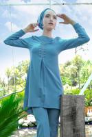 Tesettür giyim LACİVERT ETEK UCU OVAL KESİM KLASİK 2&prime;Lİ TAKIM 34791